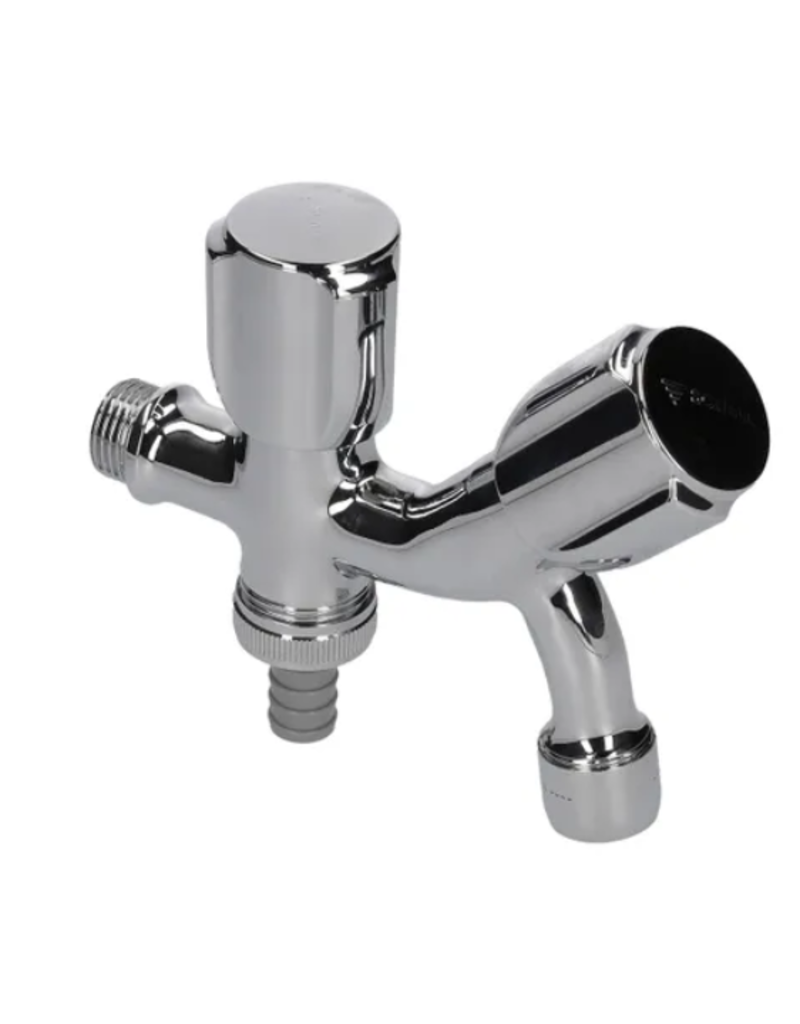 Schell Schell tapkraan met dubbele uitloop en slangkoppeling 1/2" buitendraad chroom