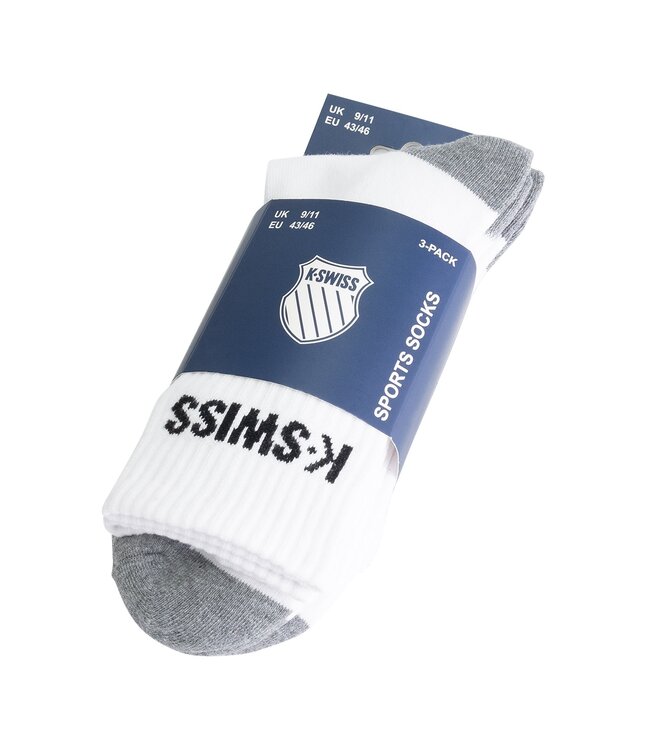 K-SWISS 3 PACK CREW SOCKS WHITE