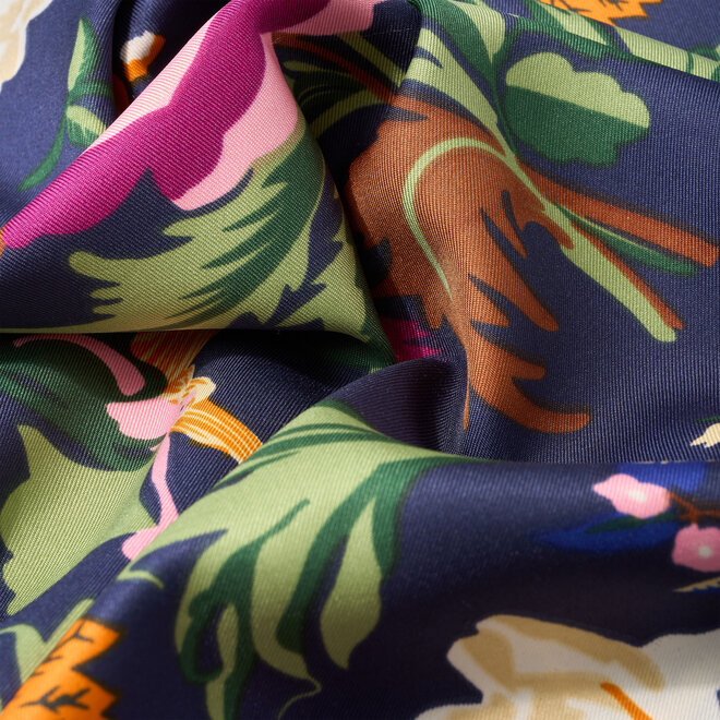 Bloemen triangle sjaal ( Donker blauw)
