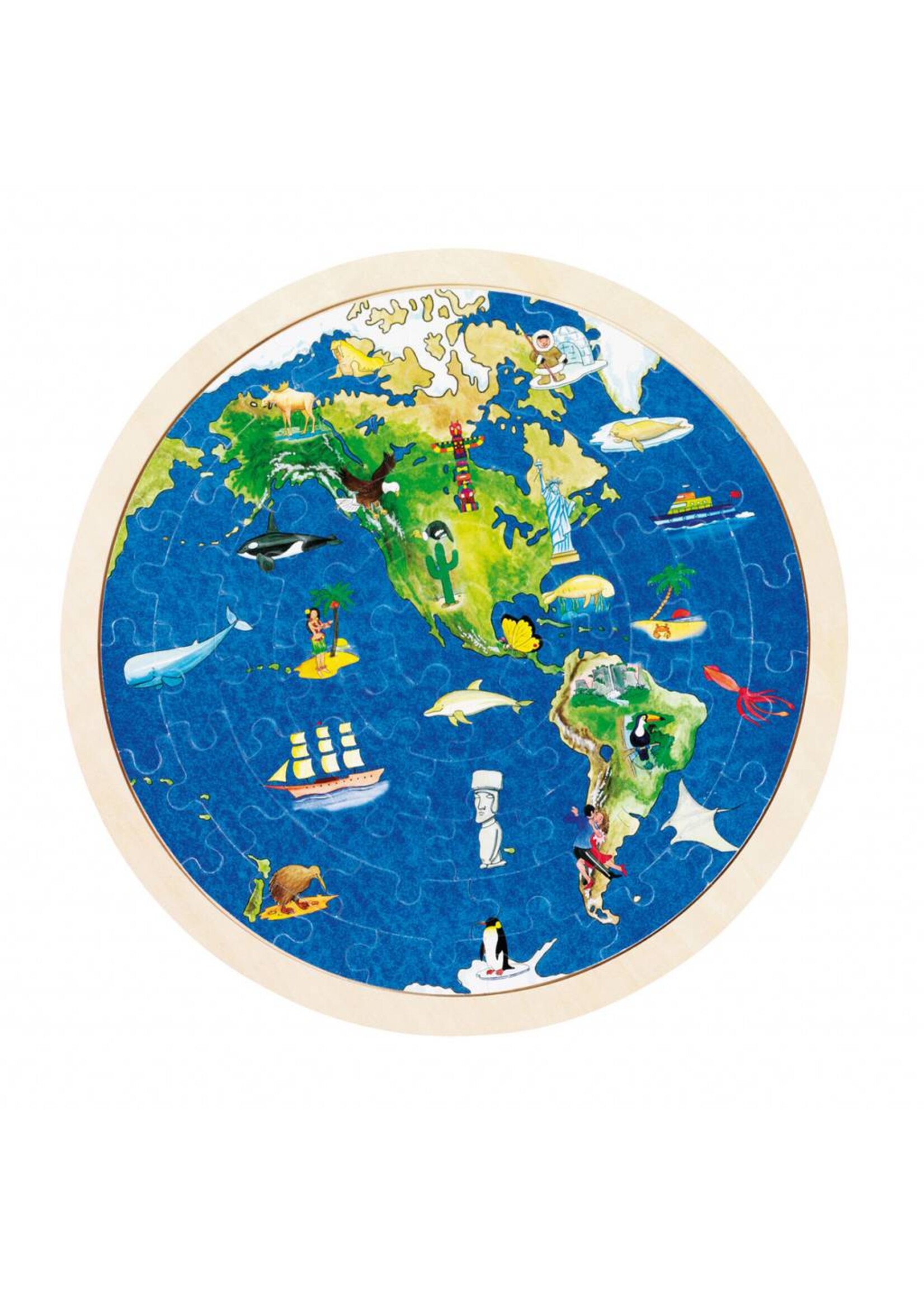 Thimbletoys Dubbelzijdige Houten Puzzel - Wereldbol, 57st.