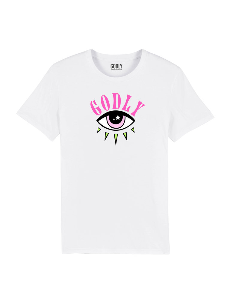 Godly the Label Girl Tee Godly Eye Neon Pink - White