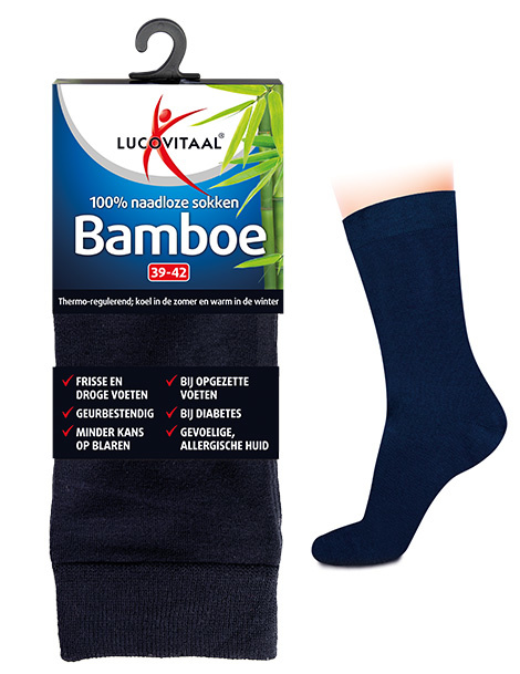 Lucovitaal Lucovitaal Bamboe sok lang blauw maat 35-38 (1 Paar)