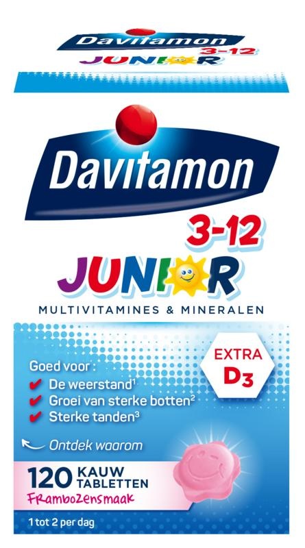 Davitamon Davitamon Junior 3+ framboos (120 Kauwtab)