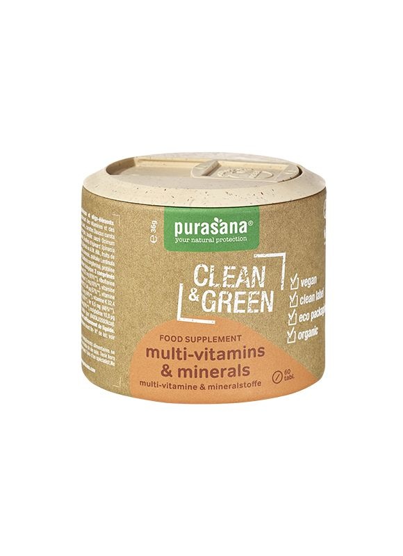 Purasana Purasana Clean & green multi vitamins & minerals vegan bio (60 tab)