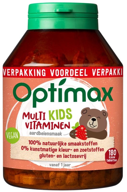 Optimax Optimax Kinder multi aardbei (180 Kauwtab)