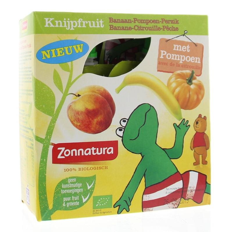 Zonnatura Zonnatura Knijpfruit banaan/pompoen/perzik bio (4 st)