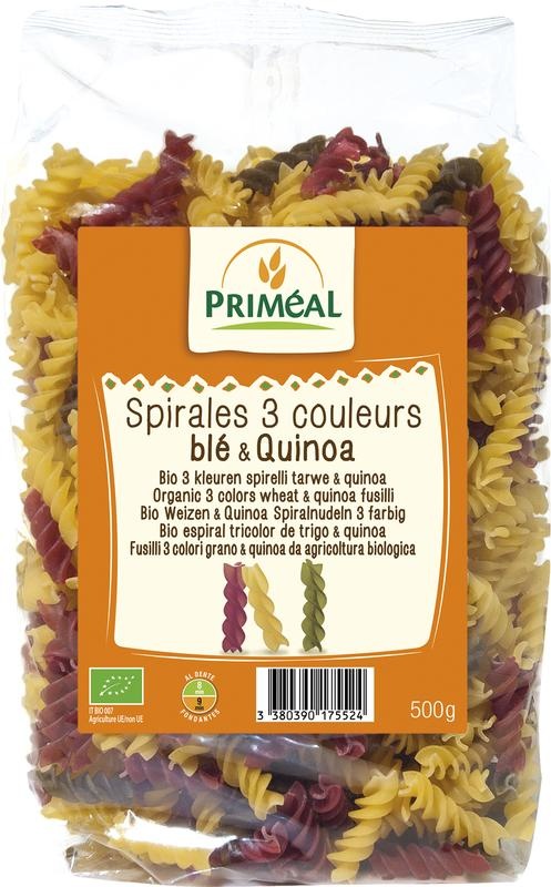 Primeal Primeal Organic fusilli 3 kleur tarwe quinoa bio (500 gr)