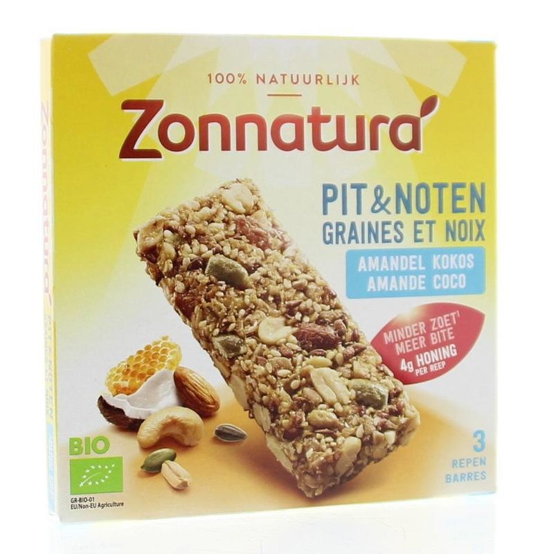 Zonnatura Zonnatura Pit en notenreep amandel & kokos 25 gr bio (3 st)