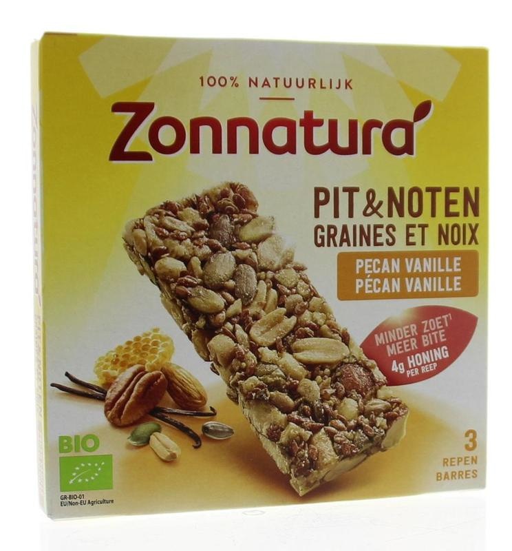 Zonnatura Zonnatura Pit en notenreep pecan vanille 25 gr bio (3 st)