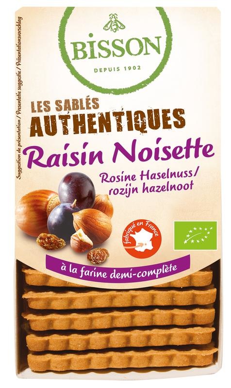 Bisson Bisson Zandkoekjes hazelnoot/rozijn authentiek bio (175 gr)