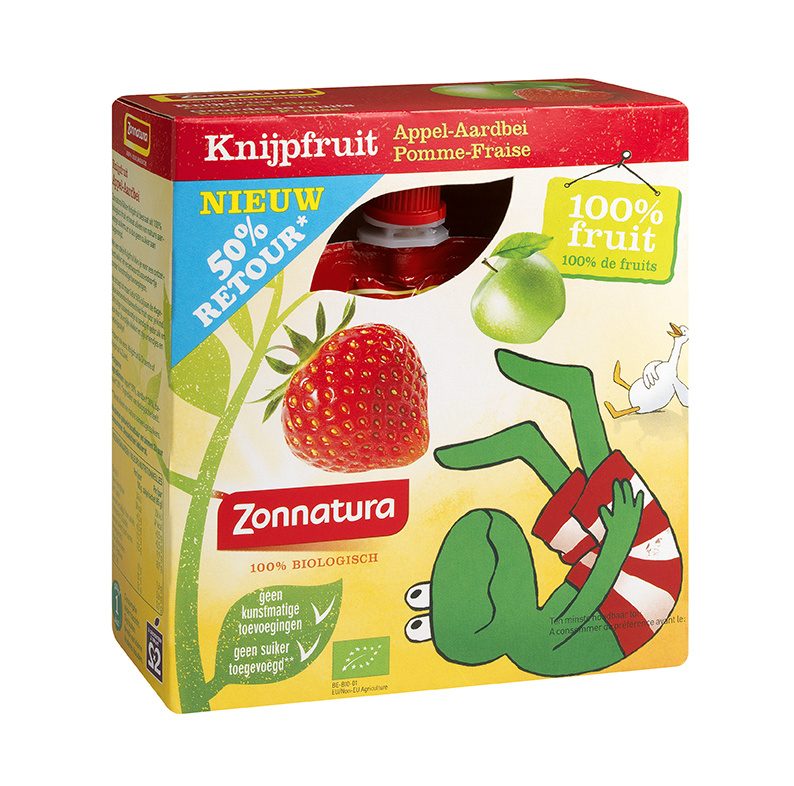 Zonnatura Zonnatura Knijpfruit appel/aardbei bio (4 st)