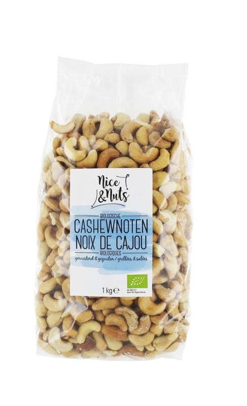 Nice & Nuts Nice & Nuts Cashewnoten geroosterd en gezouten bio (1 Kilogr)