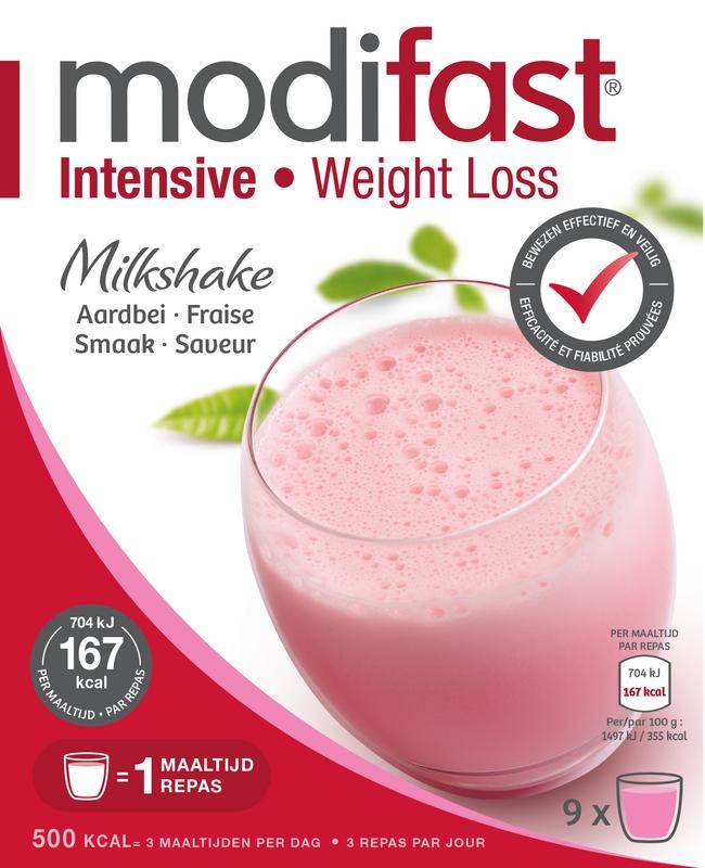 Modifast Modifast Intensive milkshake aardbei 8 zakjes (440 gr)