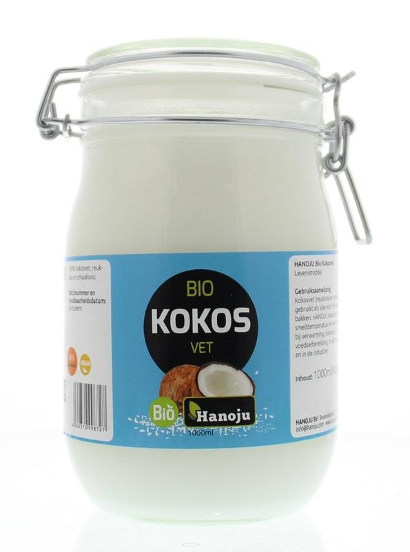 Hanoju Hanoju Kokosolie geurloos beugelglas bio (1 ltr)