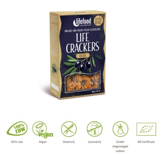 Lifefood Lifefood Life crackers olijf bio (90 gr)