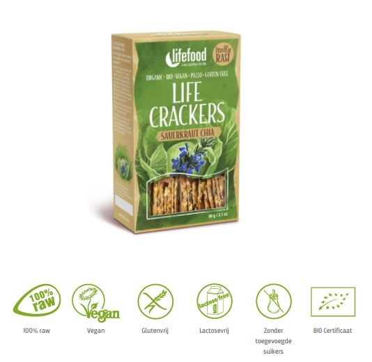 Lifefood Lifefood Life crackers zuurkool chia bio (60 gr)