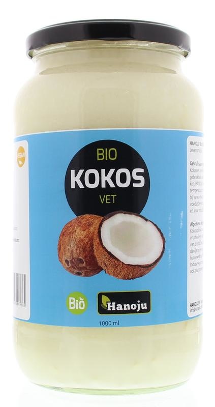 Hanoju Hanoju Kokosolie geurloos glasfles bio (1 ltr)