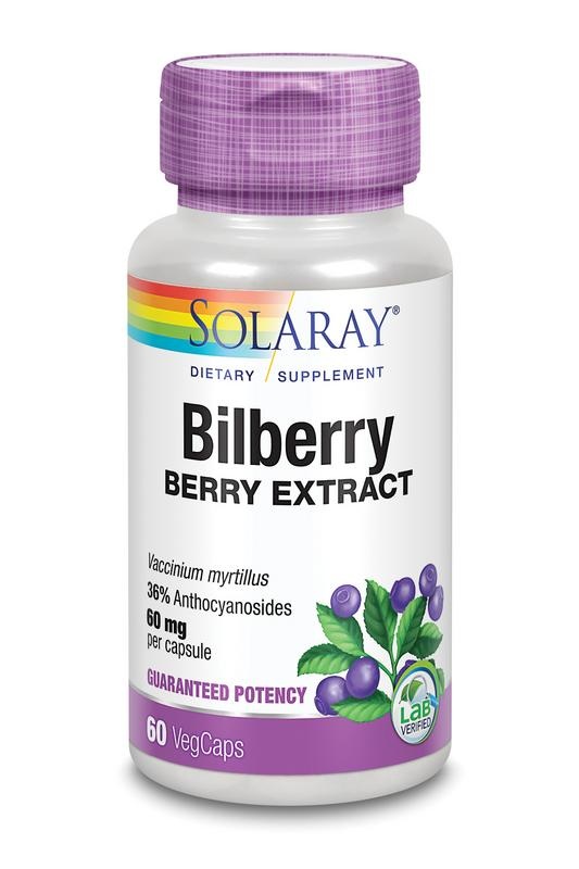 Solaray Solaray Bilberry blauwe bosbes 60mg (60 vega caps)