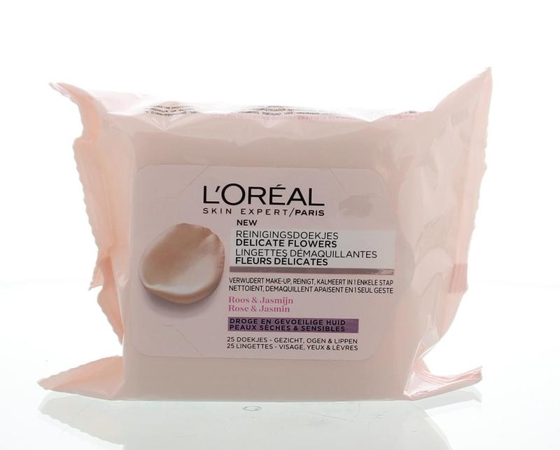 Loreal Loreal Skin expert reinigingsdoekjes droge/gevoelige huid (25 st)