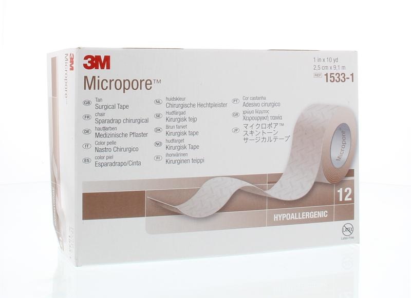 3M Micropore hechtpleister 2.5 x 9.1 huidkleur (12 st)