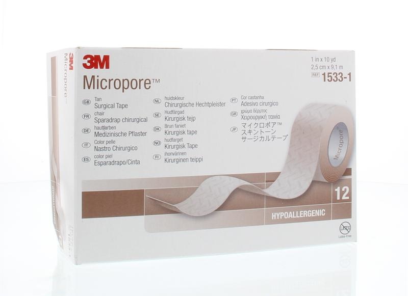 3M 3M Micropore hechtpleister 2.5 x 9.1 huidkleur (12 st)