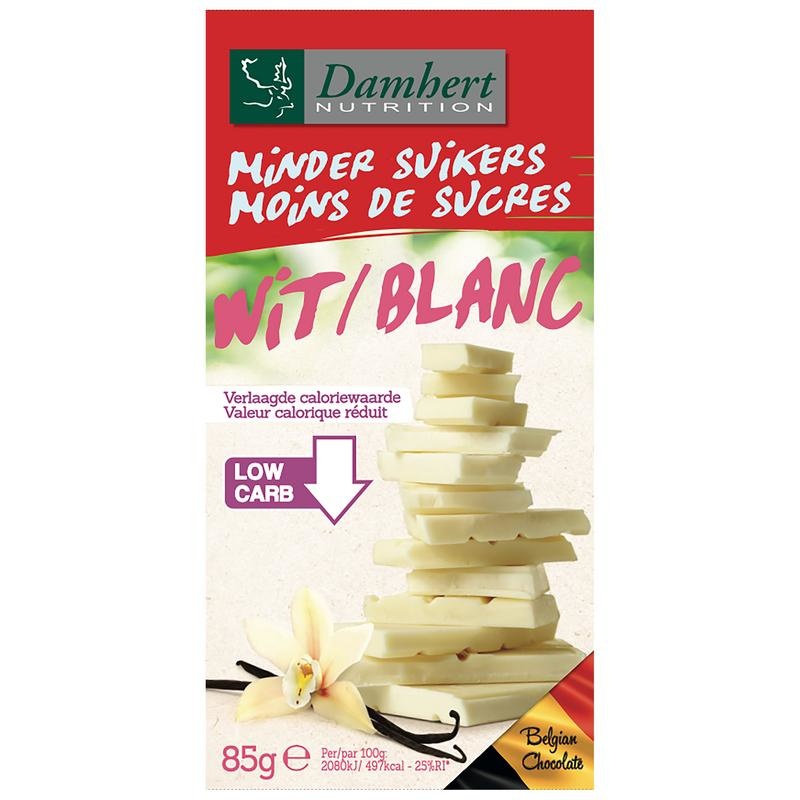 Damhert Damhert Chocoladetablet wit minder suikers (85 gr)