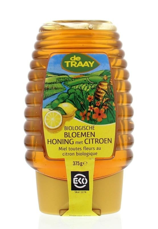 Traay Traay Bloemenhoning met citroen knijpfles bio (375 gr)