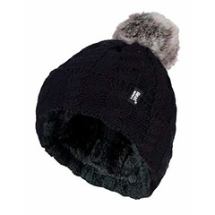 Heat Holders Ladies turnover cable hat with pom pom black (1 st)