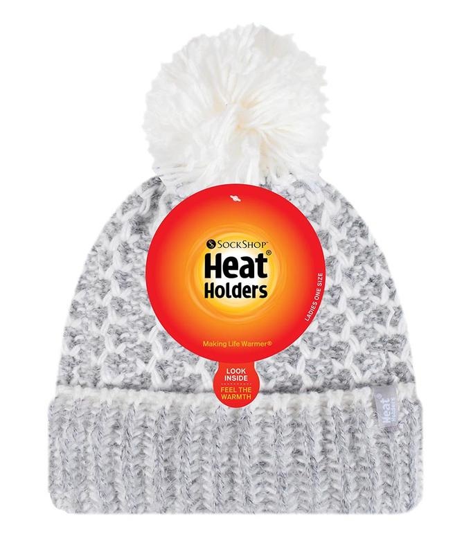 Heat Holders Heat Holders Ladies feathered knit pom pom hat lund grey/cream (1 st)