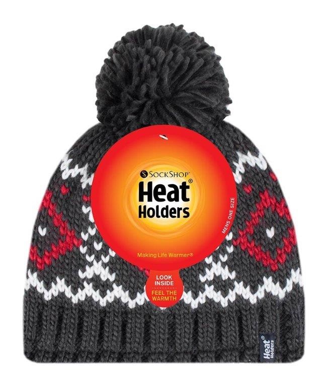Heat Holders Mens pom pom hat Helsinki charcloal/red (1 Stuks)