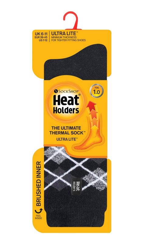 Heat Holders Mens ultra lite socks argyle black 6-11 (1 paar)
