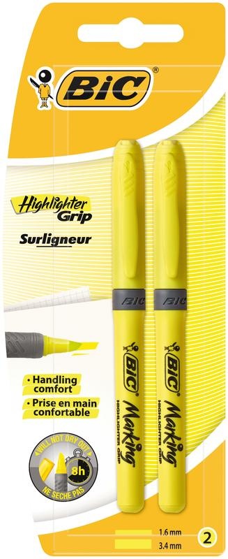 BIC BIC Highlighter grip geel blister (2 st)