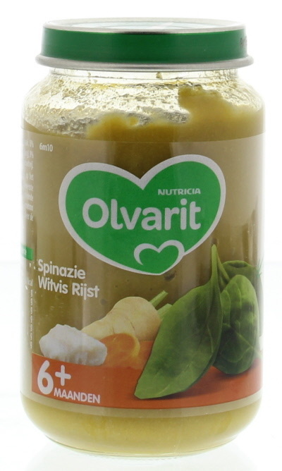 Olvarit Olvarit Spinazie witvis rijst 6M10 (200 gr)