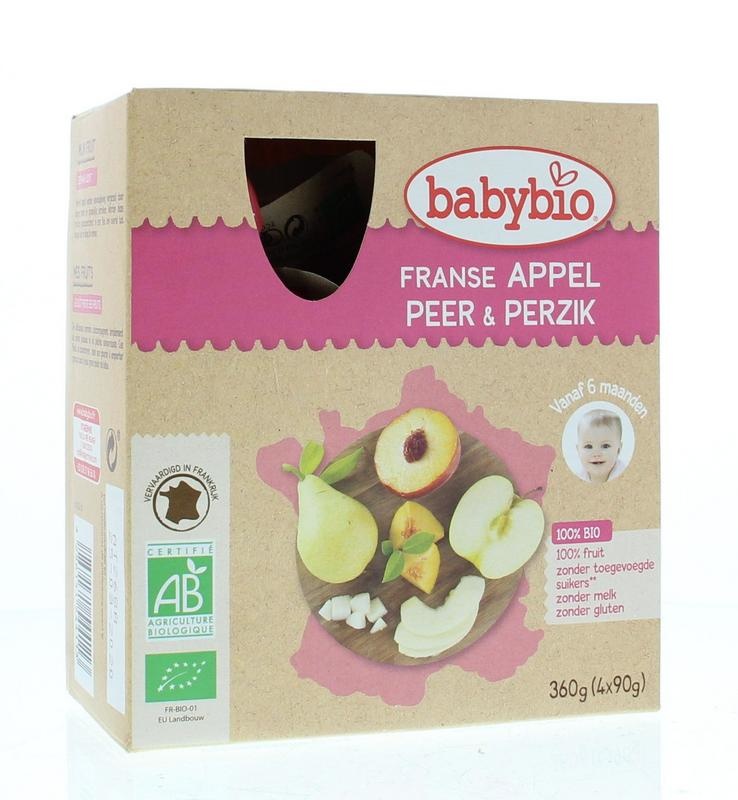 Babybio Vruchtenmoes appel peer perzik 90 gram (4 stuks)
