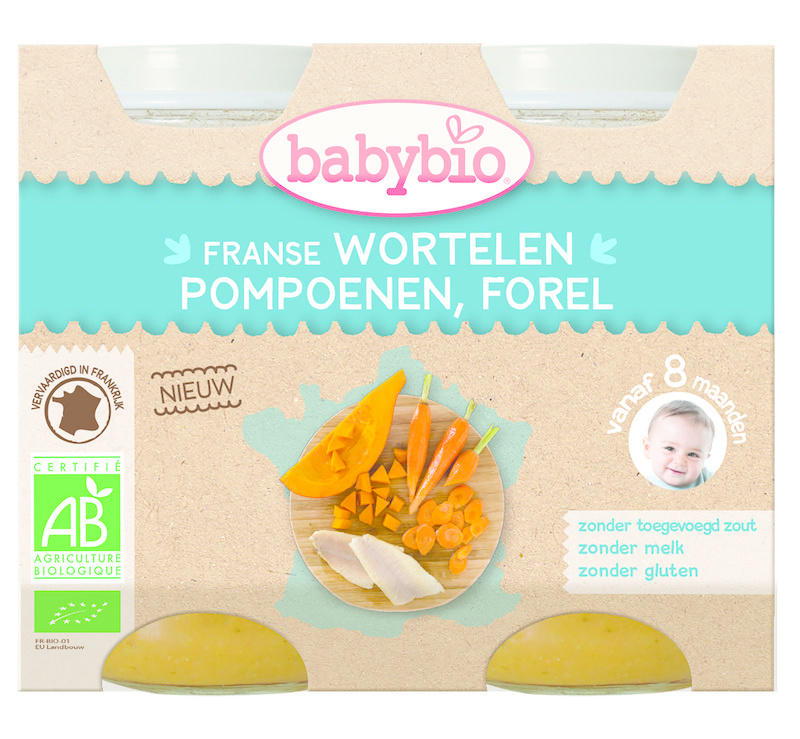 Babybio Babybio Wortel, pompoen en forel 8 maanden 200 gr bio (2 st)