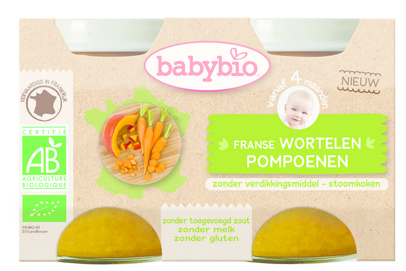 Babybio Groenten wortel pompoen 130 gram (2 stuks)