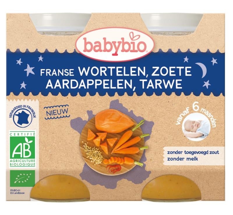 Babybio Wortel & zoete aardappel tarwe 200 gram (2 stuks)