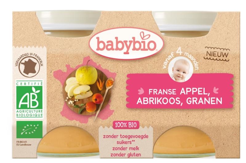 Babybio Dessert appel abrikoos granen 130 gram (2 stuks)