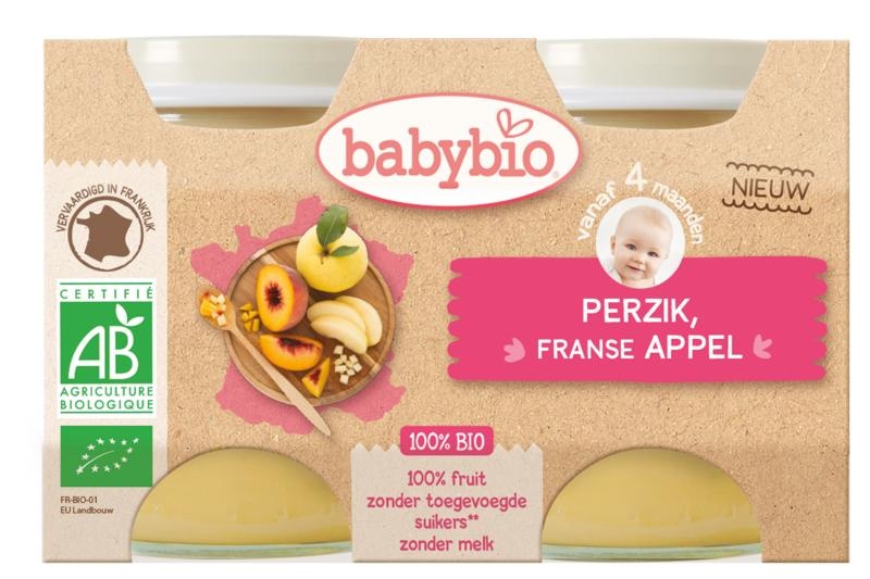 Babybio Dessert appel perzik 130 gram (2 stuks)