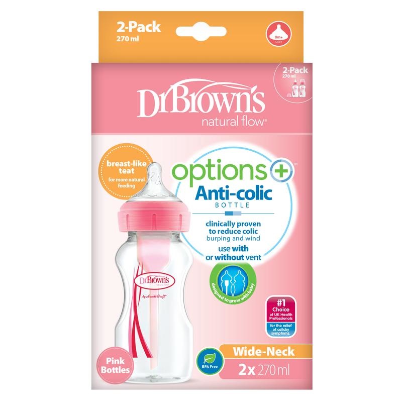 Dr Brown's Dr Brown's Options+ brede halsfles 270ml roze (2 st)