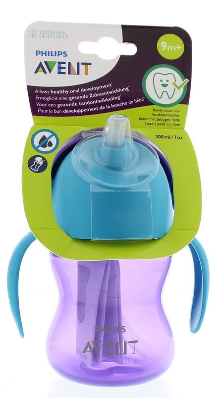 Avent Avent Rietjesbeker meisje paarse beker met blauwe rand (200 ml)