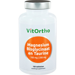 VitOrtho Magnesium bisglycinaat 100 mg en taurine 200 mg (100 tab)