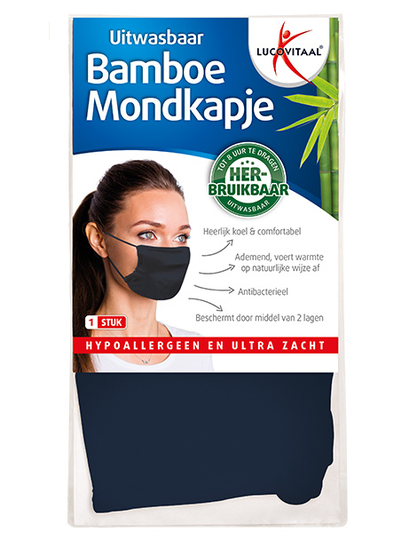 Lucovitaal Lucovitaal Bamboe mondkapje blauw (1 st)