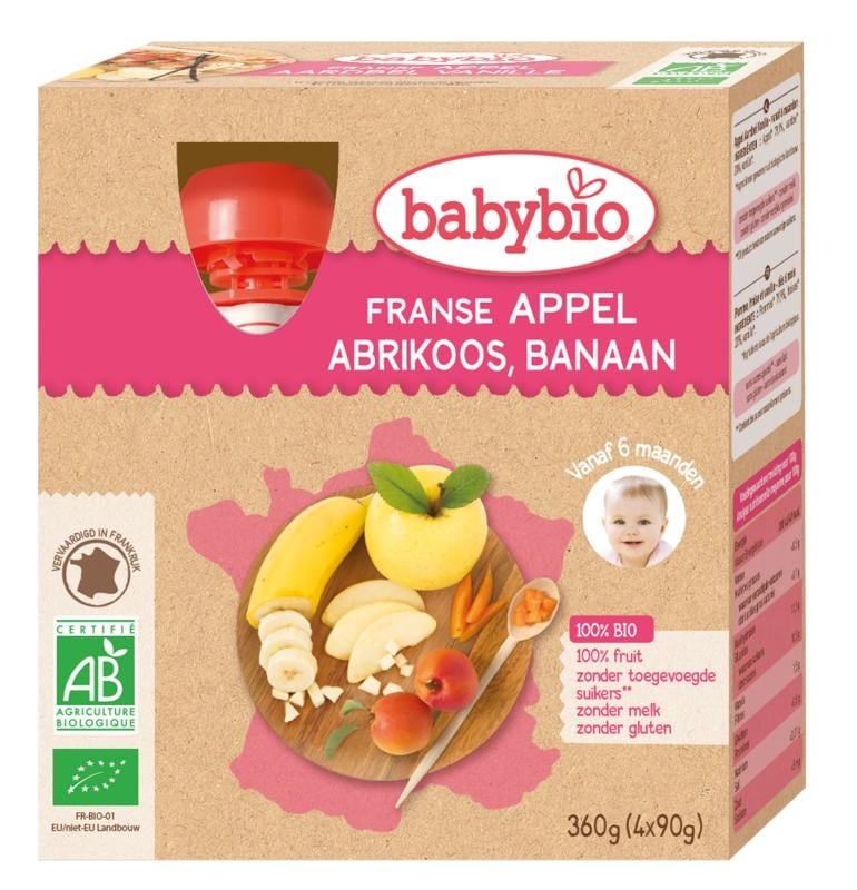 Babybio Appel abrikoos banaan 90 gram bio (4 stuks)