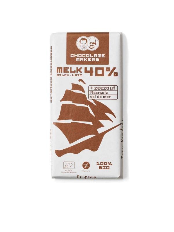 Chocolatemakers Chocolatemakers Tres hombres 40% met zeezout bio (85 gr)