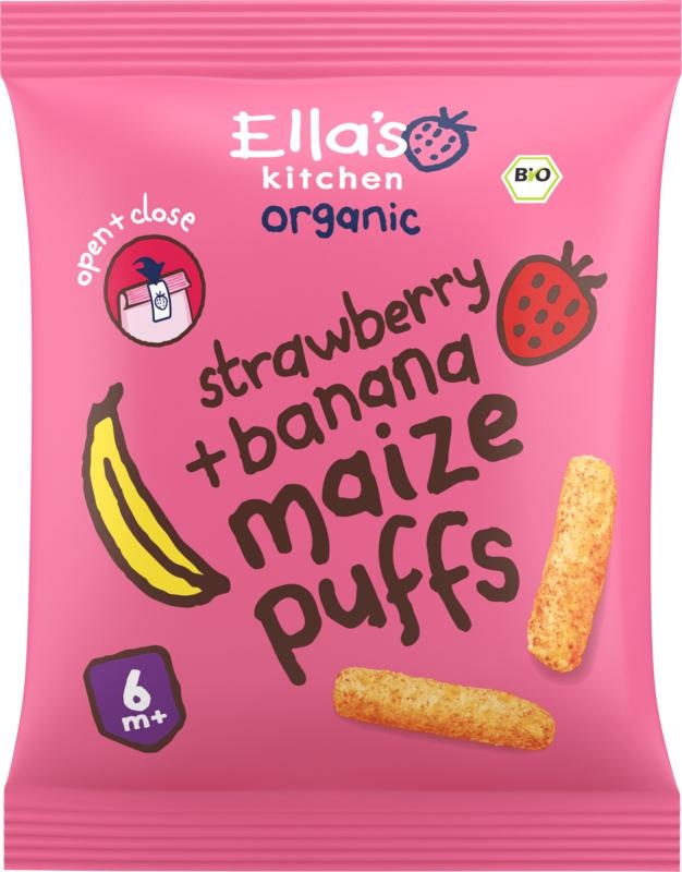 Ella's Kitchen Ella's Kitchen Maize puffs aardbei/banaan 6+ maanden bio (20 gr)