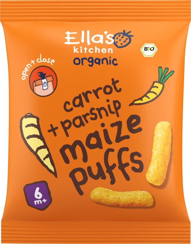 Ella&apos;s Kitchen Maize puffs carrot/parsnip 6+ maanden bio (20 gram)