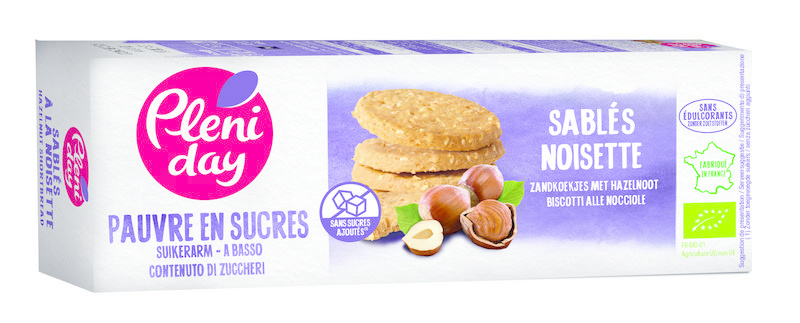 Pleniday Pleniday Zandkoekjes met hazelnoot suikerarm bio (105 gr)