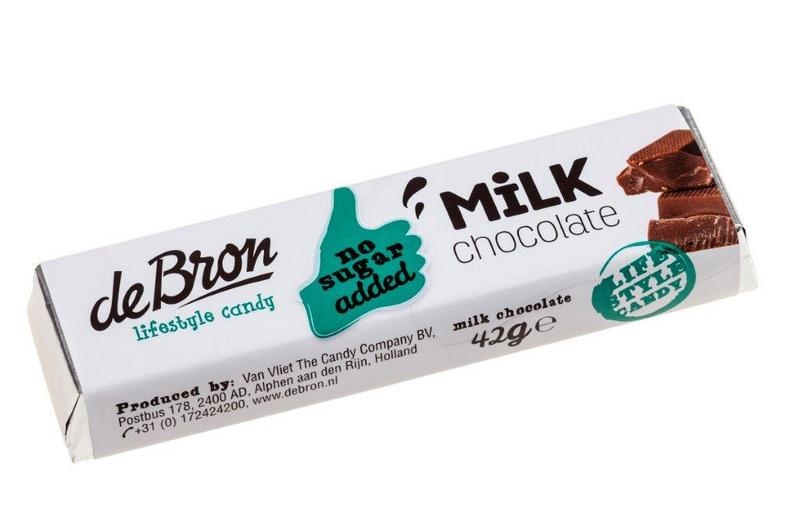 De Bron De Bron Chocolade melk reep suikervrij (42 gr)