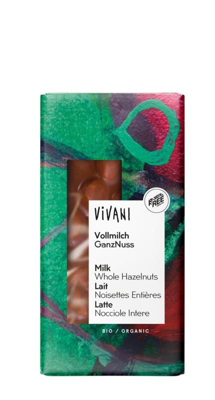 Vivani Vivani Chocolade melk met hele hazelnoten bio (100 gr)